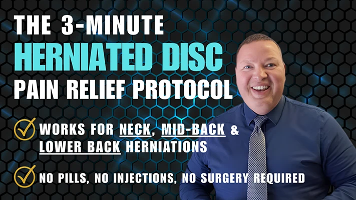 Ron Daulton is shown promoting his 3-Minute Herniated Disc Relief Protocol video course